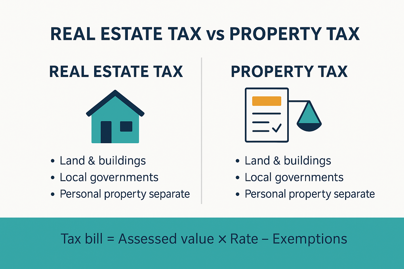 is real estate tax the same as property tax, bar chart of example property tax bill allocation by school district, county, city, special districts