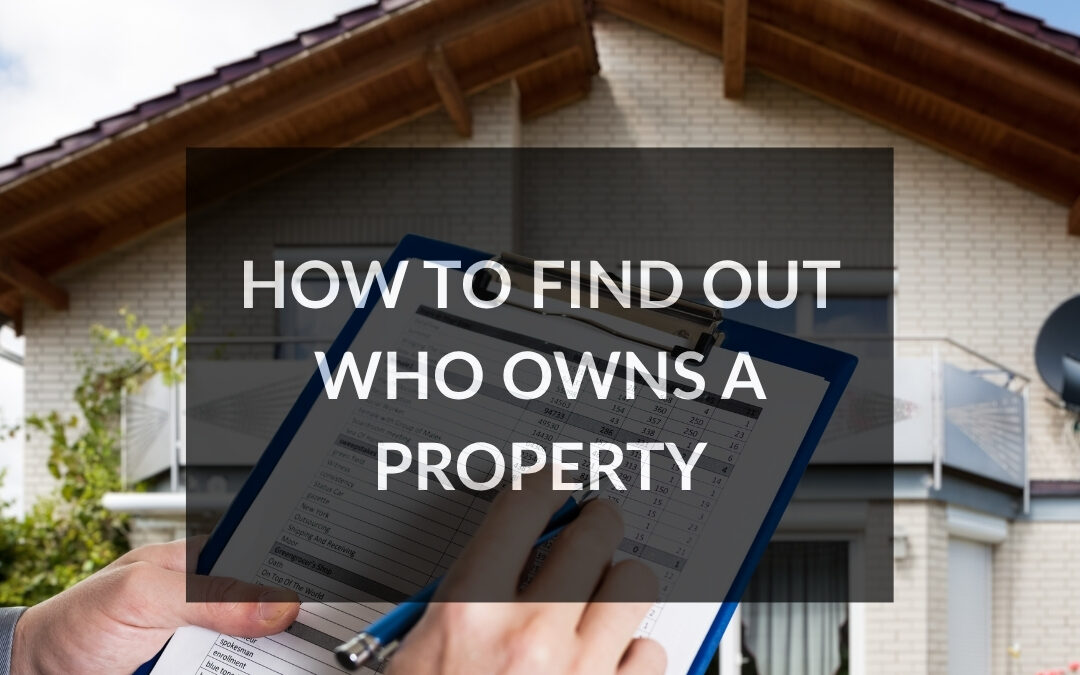 How to find out who owns a property guide showing a person reviewing documents in front of a house.
